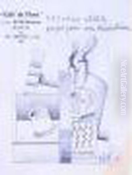 Et Estompe Sur Feuille Carnet Du
 Cafe De Flore Titre En Haut Vers La Droite, Signe Et Date 19 En Bas A 
Droite Oil Painting by Fernand Leger