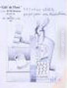 Et Estompe Sur Feuille Carnet Du
 Cafe De Flore Titre En Haut Vers La Droite, Signe Et Date 19 En Bas A 
Droite