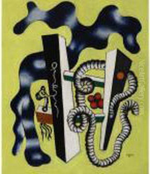 Element De Barriere Et Cordage Fond Jaune Oil Painting by Fernand Leger