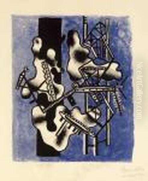 Paysage 48 (saphire 23) Oil Painting by Fernand Leger