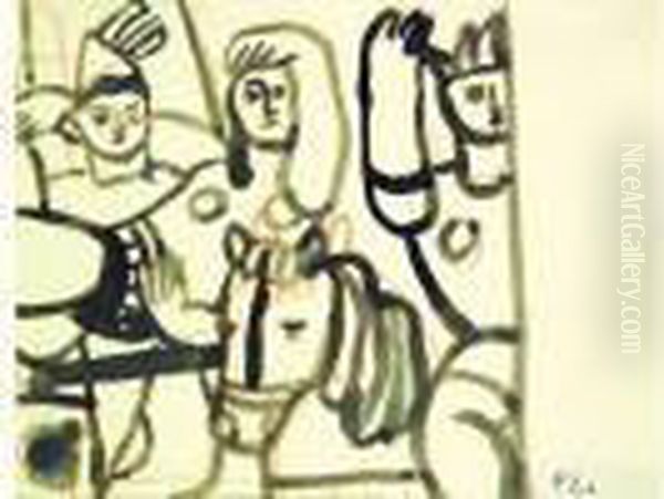 Les Acrobates Au Cheval (etude Preparatoire Pour La Grande Parade) Oil Painting by Fernand Leger