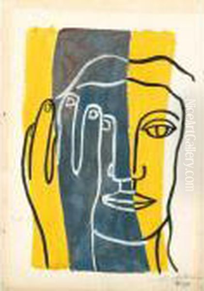 Tete Et Main Oil Painting by Fernand Leger