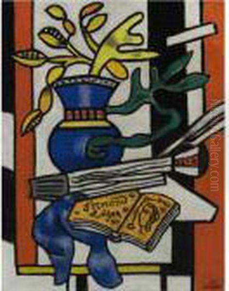 Des Fleur Jaunes Dans Un Vase Bleu Oil Painting by Fernand Leger