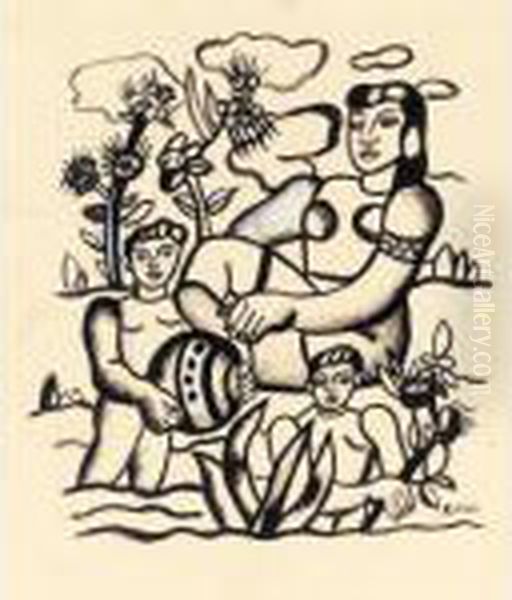 Etude Pour 'le Bonheur' Oil Painting by Fernand Leger