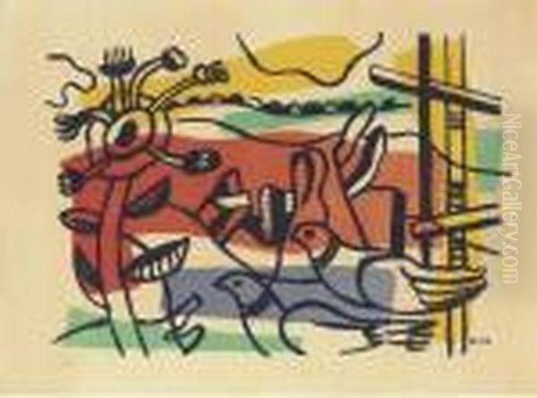 Composition Aux Deux Oiseaux (s. 134) Oil Painting by Fernand Leger