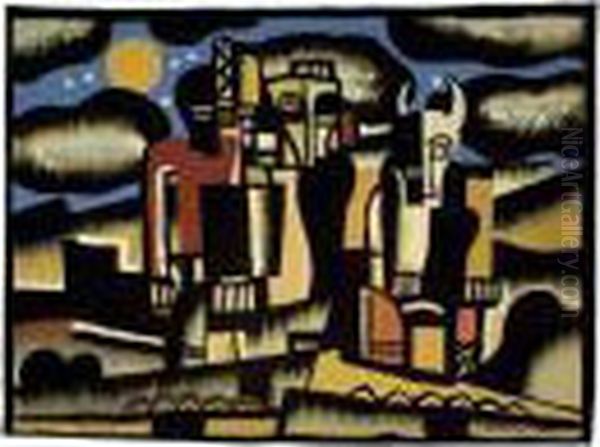 La Creation Du Monde, Scene Avec Trois Dieux Oil Painting by Fernand Leger