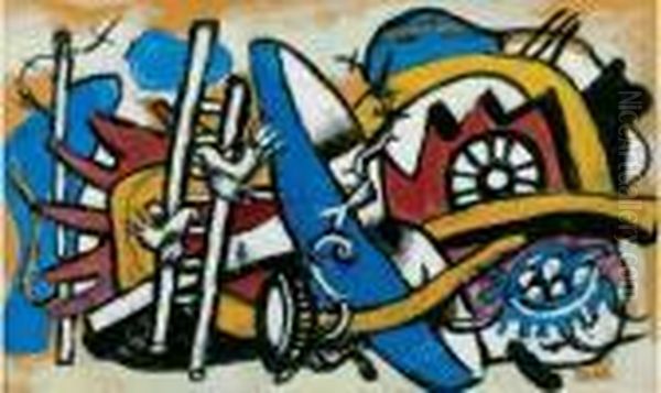 Les Oiseaux Sur L'echelle Oil Painting by Fernand Leger