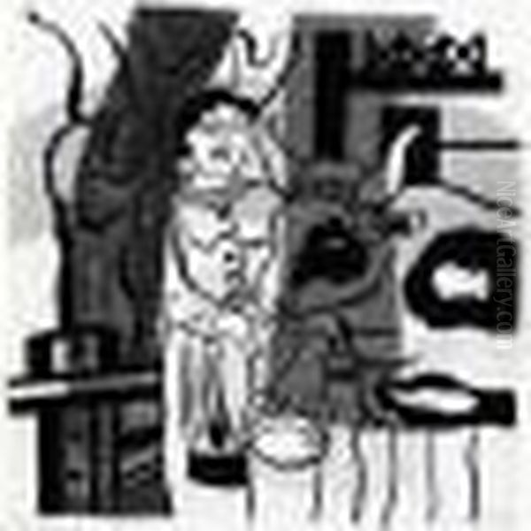La Fermiere Et La Vache Oil Painting by Fernand Leger