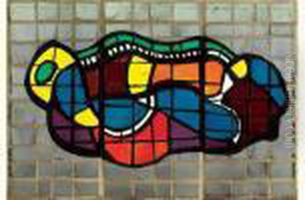 Vitrail En Trois Elements Execute Circa 1960 Oil Painting by Fernand Leger