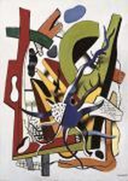 L'araignee Bleue (poeme De Paul Eluard) Oil Painting by Fernand Leger