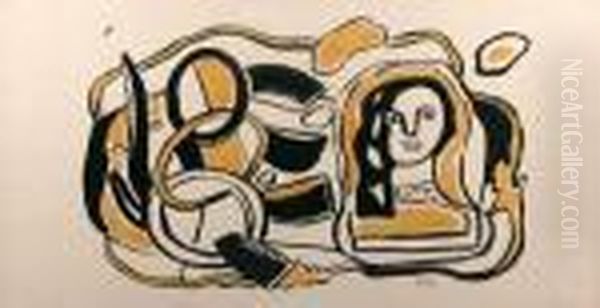 Tete De Femme Avec Composition Oil Painting by Fernand Leger