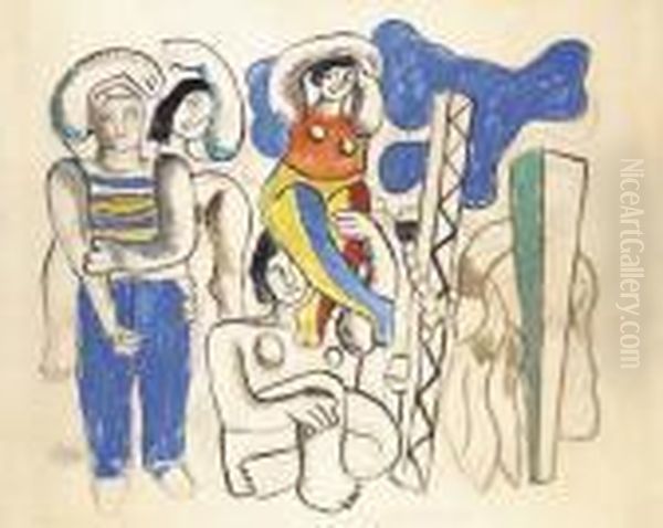 Composition Aux Deux Perroquets Oil Painting by Fernand Leger