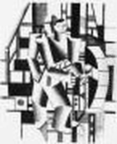 Composition Aux Deux Personnages (saphire 2) Oil Painting by Fernand Leger