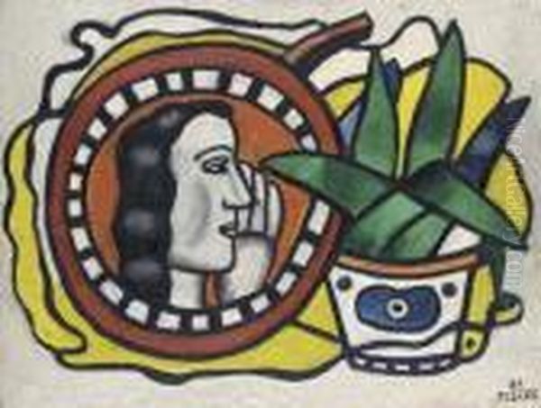 Le Medaillon Et La Plante Verte Oil Painting by Fernand Leger