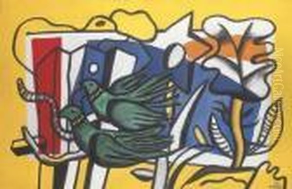 Composition Aux Deux Oiseaux Verts Oil Painting by Fernand Leger