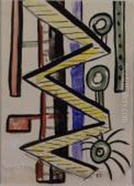 Fresque Jaune (zig-zag) Oil Painting by Fernand Leger