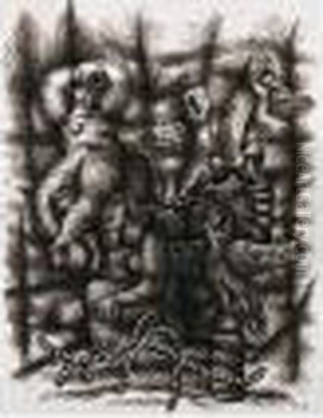 Composition Aux Deux Acrobates Et Aux Trois Perroquets Oil Painting by Fernand Leger