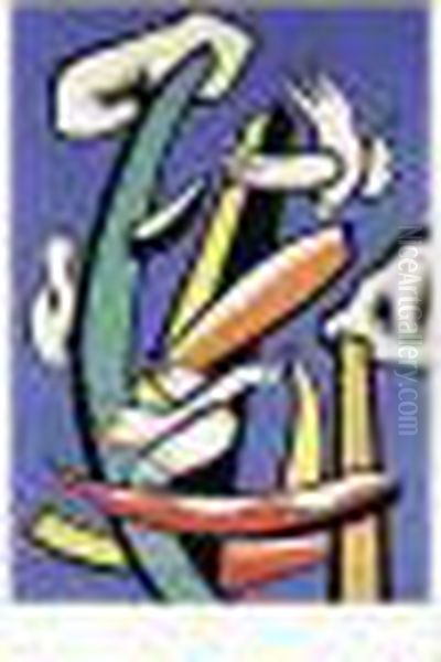 Les Oiseaux Blancs Sur Fond 
Bleu, Woven F.leger And With The Number F4, Tapestry, 208 By 143 Cm., 81
 7/8 By 57 In. Oil Painting by Fernand Leger