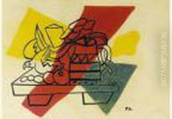 Nature Morte Au Vase De Fleurs Et Oiseau Oil Painting by Fernand Leger