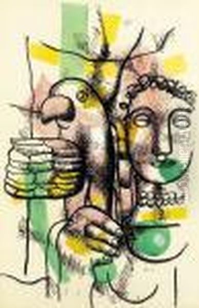 Femme Au Perroquet Oil Painting by Fernand Leger