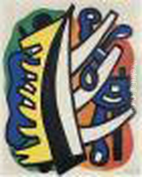 Nature Morte Sur Fond Rouge (composition A La Faux, Ier Etat) Oil Painting by Fernand Leger