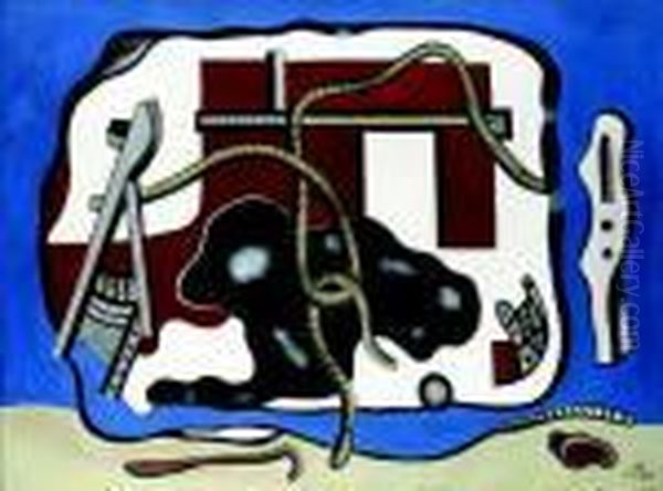Composition Sur Fond Bleu (le Cordage) Oil Painting by Fernand Leger
