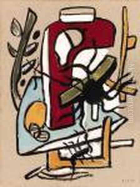 Araignees Sur Fond Rouge Oil Painting by Fernand Leger