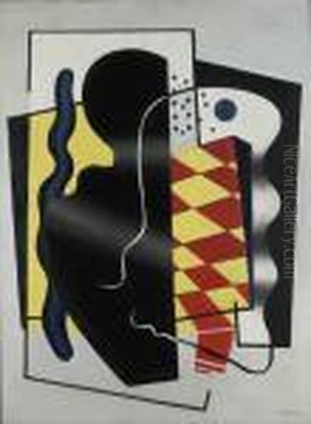Composition Au Damier (composition Jaune Et Noir) Oil Painting by Fernand Leger