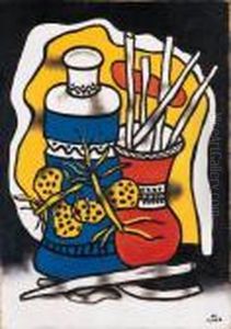 Deux Papillons Sur Un Vase Bleu