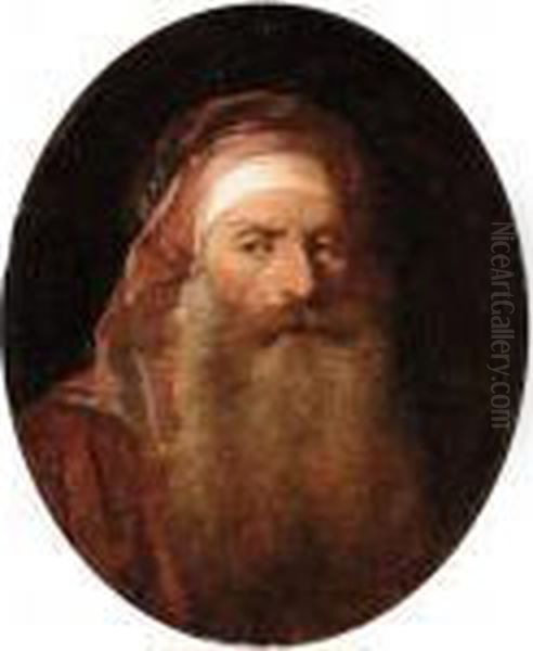 Portrait Of A Bearded Man, Head And Shoulders, Dressed In Oriental Costume Oil Painting by Jean-Baptiste Le Prince
