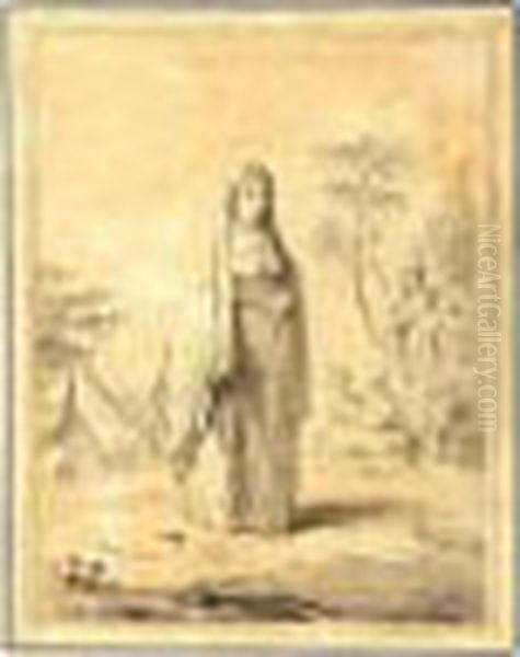 Brush And Black And Grey Ink And
 Grey Wash With Touches Of Brown Ink Within Black Ink Framing Lines Oil Painting by Jean-Baptiste Le Prince
