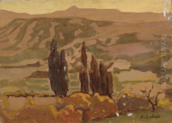 Cypres Devant La Montagnette Oil Painting by Alfred Lesbros