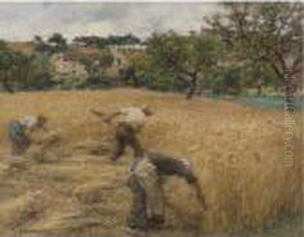 Cutting Wheat Oil Painting by Leon Augustin Lhermitte