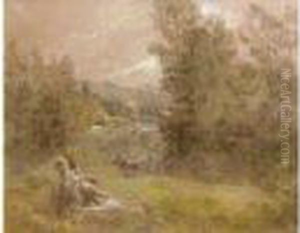 Les Lavandieres Aupres De La Marne Oil Painting by Leon Augustin Lhermitte