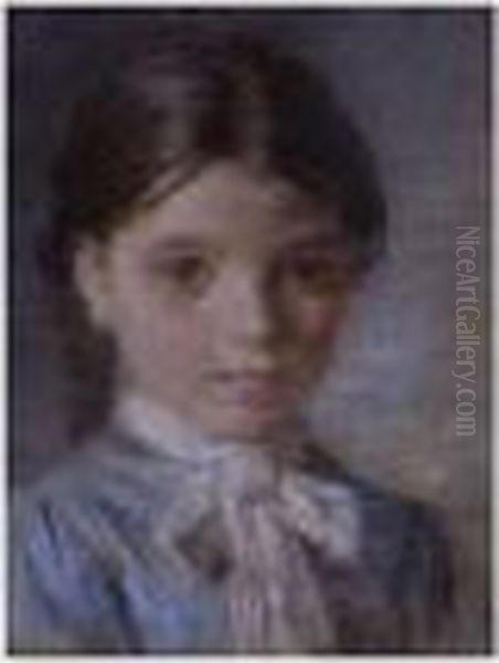 Portrait Of A Young Girl Oil Painting by Leon Augustin Lhermitte