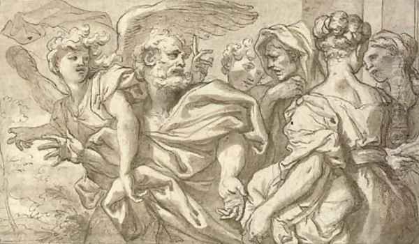 Lot and his family leaving Sodom Oil Painting by Domenico Piola