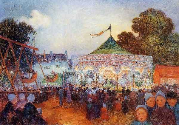 Carousel at Night at the Fair Oil Painting by Ferdinand Loyen Du Puigaudeau