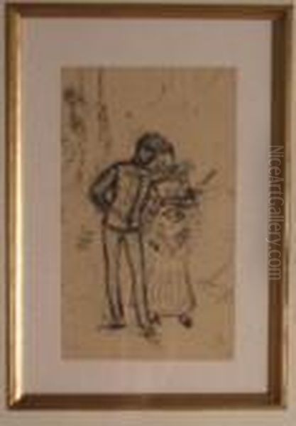 L'elegante Et Le Soldat Oil Painting by Luigi Loir