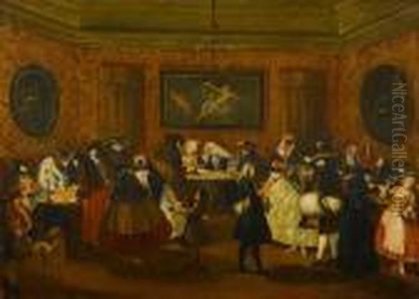 Il Ridotto - Group Of Venetians Playing Cards. Oil Painting by Pietro Longhi