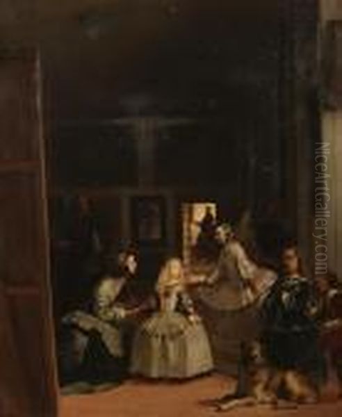 Les Meninas, After Velasquez Oil Painting by Eugenio Lucas Velasquez