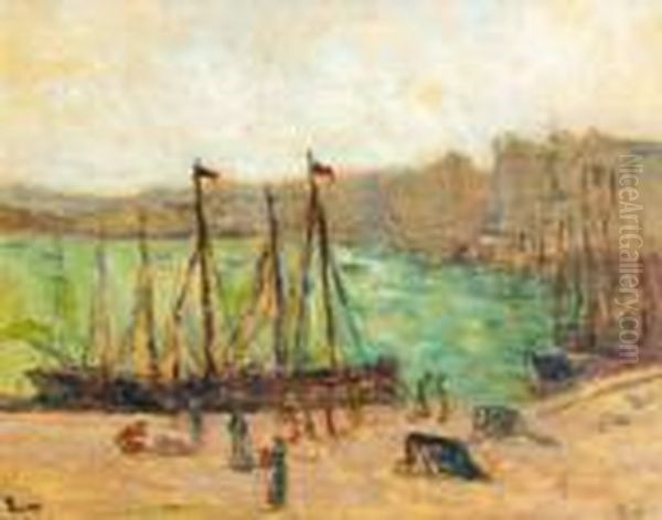 Le Treport, Chalutiers A Quai Oil Painting by Maximilien Luce