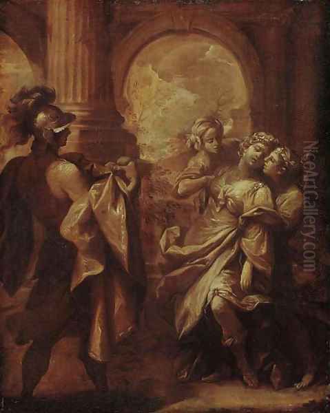 Cornelia receiving the news of Pompey's defeat Oil Painting by Lorenzo Pasinelli