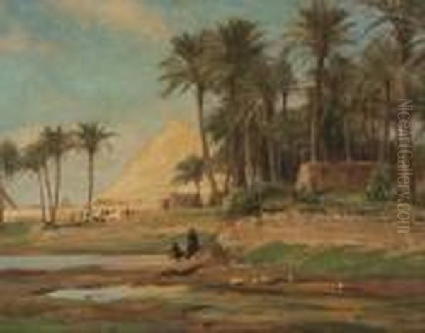 Bei Den Pyramiden Von
 Gizeh. Oil Painting by Georg Macco