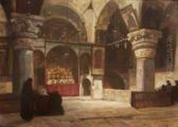 Kircheninneres Mit
 Franziskanermonchen Und Glaubigen Oil Painting by Georg Macco