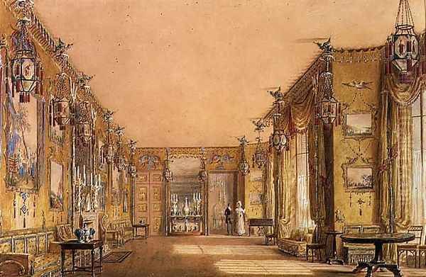Interior of the Yellow Drawing Room at Brighton Pavilion, c.1820 Oil Painting by Augustus Charles Pugin