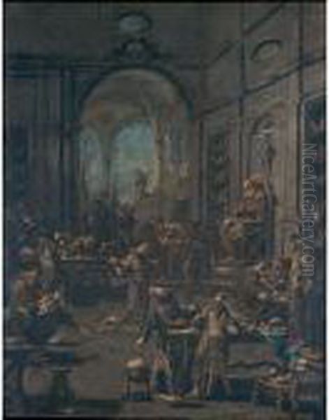 La Biblioteca Del Convento Con Frati Novizi Al Lavoro Oil Painting by Alessandro Magnasco
