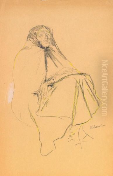 Old Woman In Shawl Seated On Ground Oil Painting by Philippe Andreevitch Maliavine