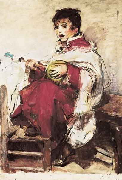 Monaguillo Tocando la Zambomba, c.1893-1895 Oil Painting by Ignacio Pinazo Camarlech