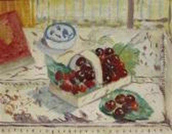 Fraises, Cerises Et Cendrier Bleu Oil Painting by Henri Charles Manguin