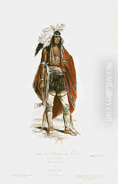 North American Indian, from Modes et Costumes Historiques, engraved by Hippolyte Louis Pauquet 1797-p.1862 1862 Oil Painting by Hippolyte Louis Pauquet